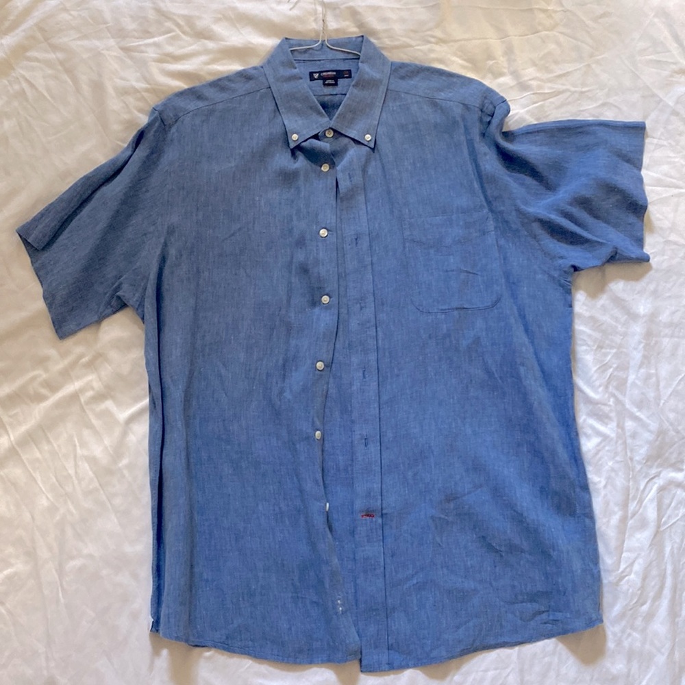 Cremieux Classics XL 100% Linen blue button down shirt